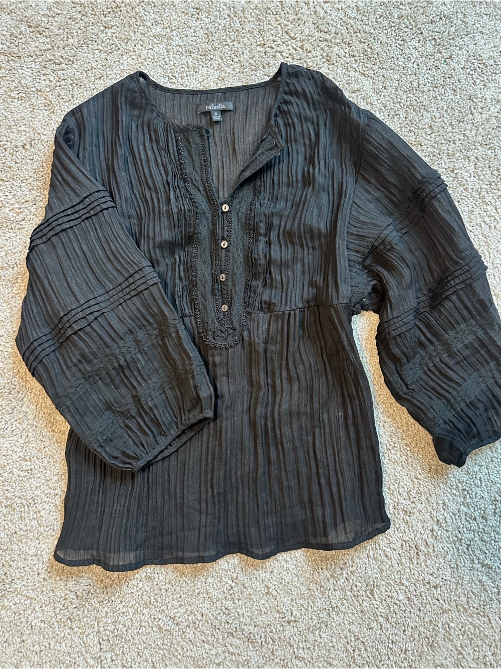 Rafaella Black Crinkle Peasant Blouse - Picture 1 of 6